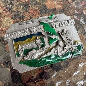 Korean War Veteran Pewter Belt Buckle 1990 Siskiyou  Vintage Eagles Made In USA